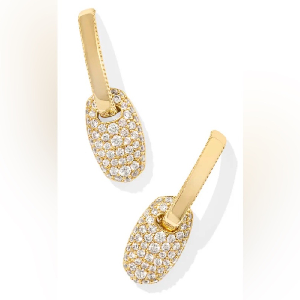 NWT Lot of 2x [Kendra Scott] Bailey Gold Pave Chain Bracelet & Huggie Earrings - Picture 4 of 11